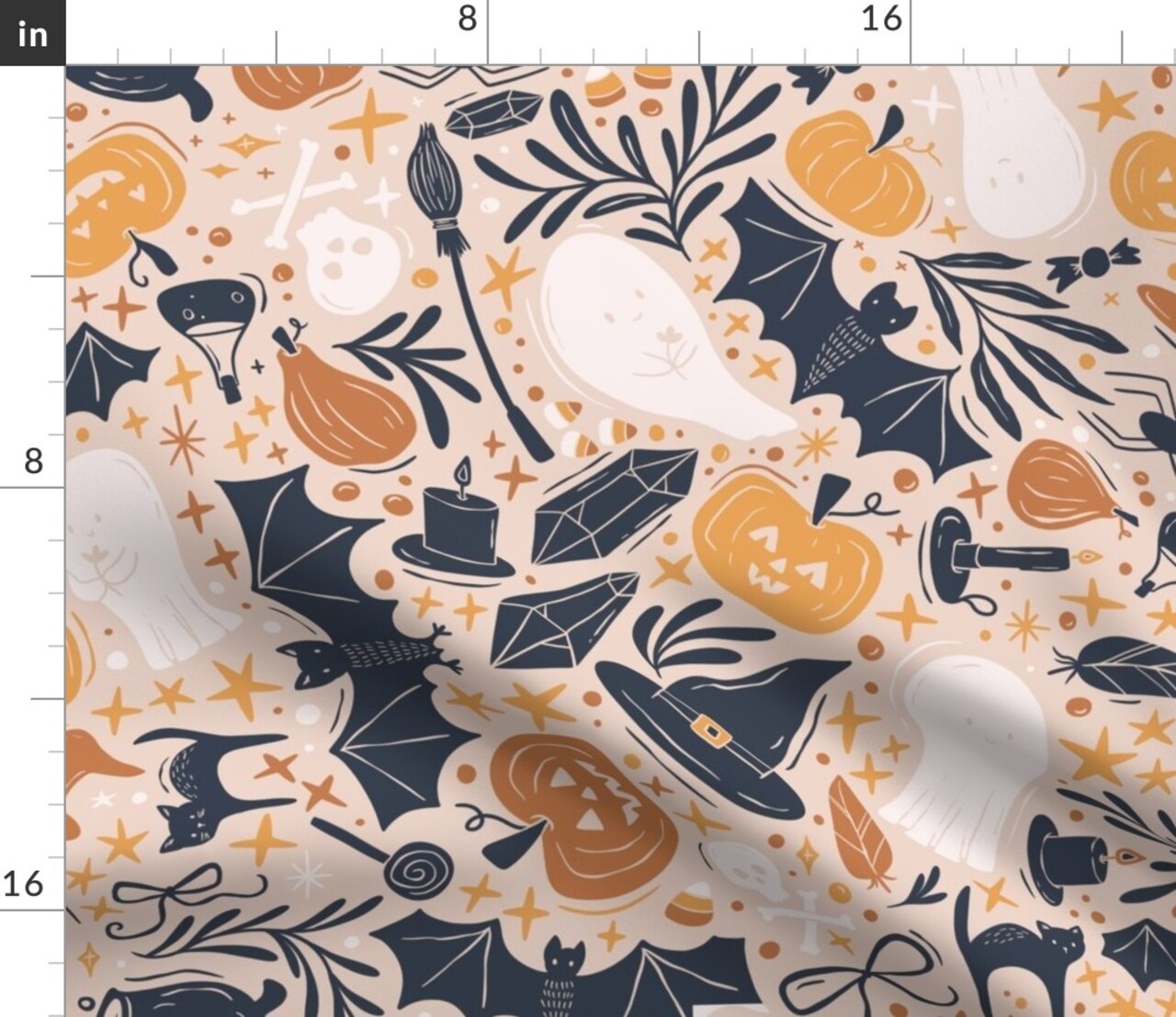 Pink Halloween Orange Pumpkins Black Cats Bats Ghosts Witchy Autumn Custom Printed Fabric by Spoonflower Various Fabrics by the Yard or Fat Quarter